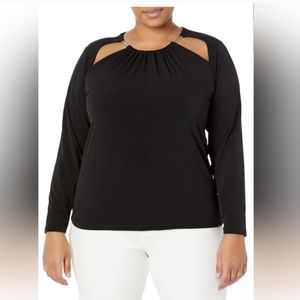 New MK Michael Kors Long SleeveChain Cut Out Knit Top Black &Silver Plus Size